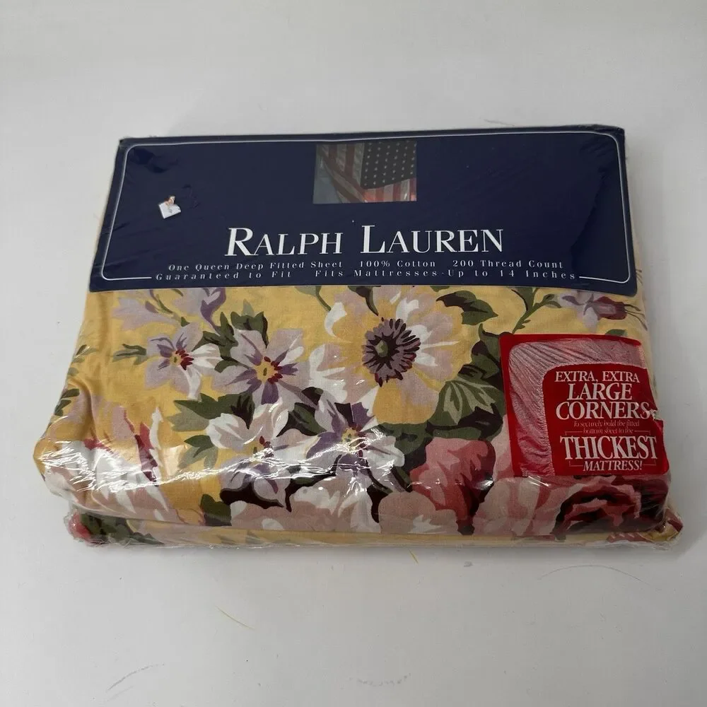 RALPH LAUREN SOPHIE Preppy Clasic BROOKE Flor Yellow  FULL SHEET  Vintage NWT‎